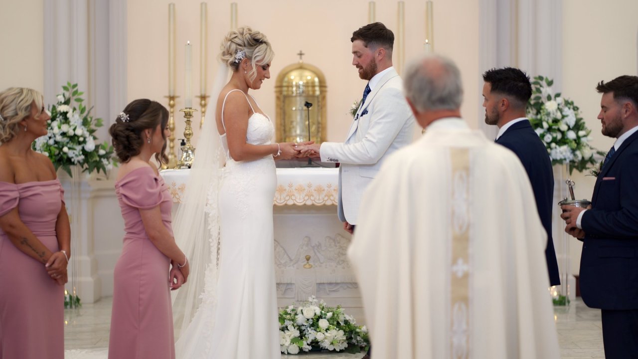 Wedding ceremony of Rikita and Jordan at St Mary’s Chapel, Limavady.