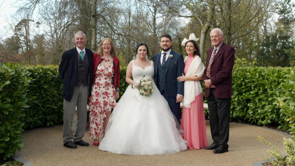 Caoimhe and David with family members at the Clandeboye Lodge.