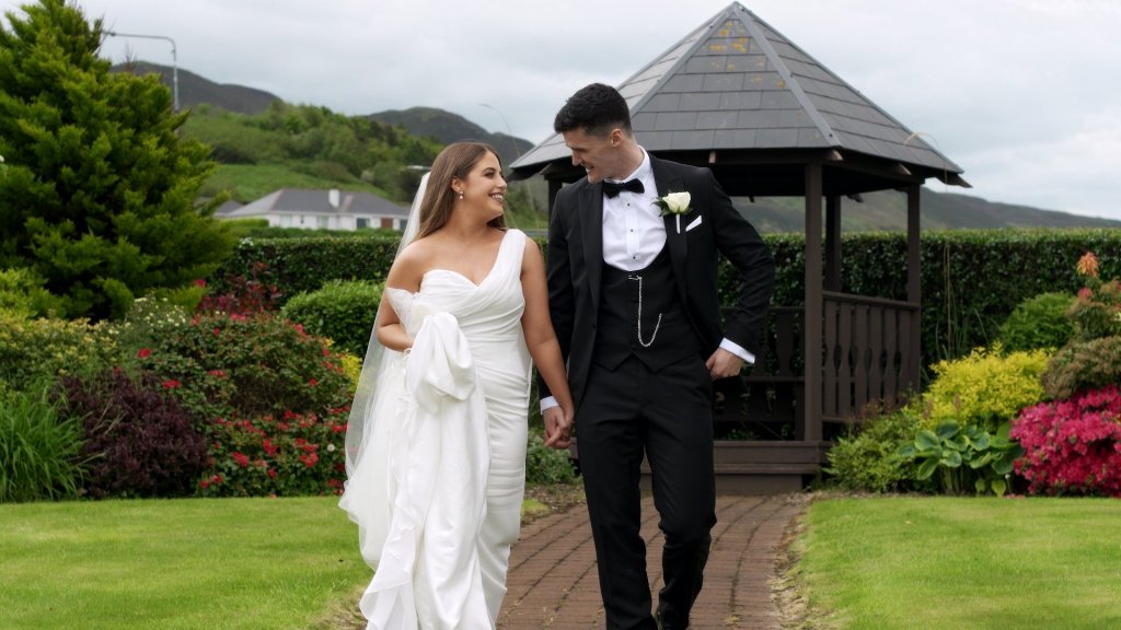 Gemma and Adam having a romantic stroll in the gardens of the Inishowen Gateway Hotel, Buncrana.